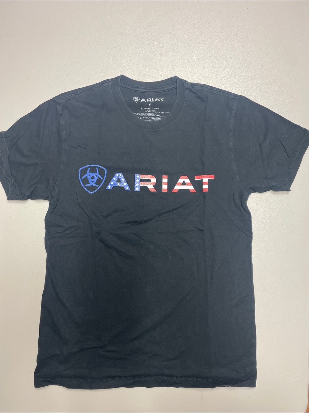 Ariat Black Short-Sleeve Tee with American Flag Logo Accent